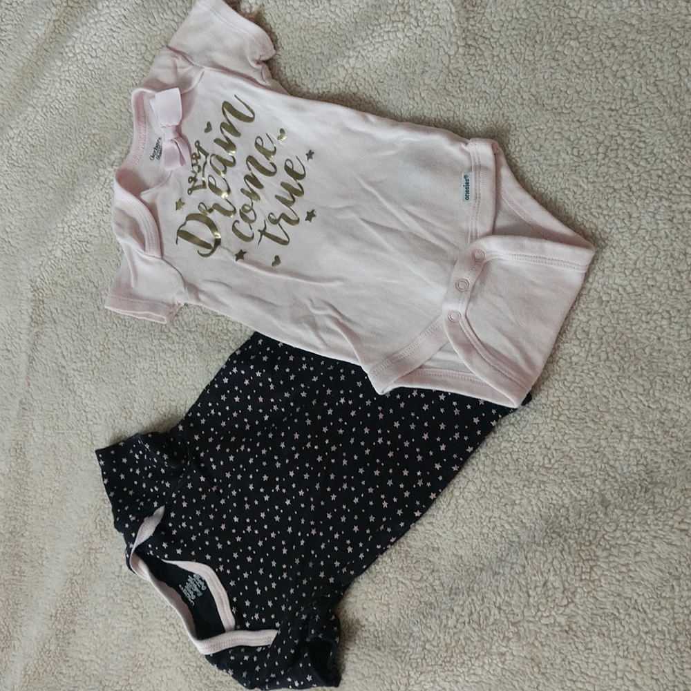 3/$15 Gerber Organic Cotton Bundle Baby Girl Onesies 12 Months Dream Come True